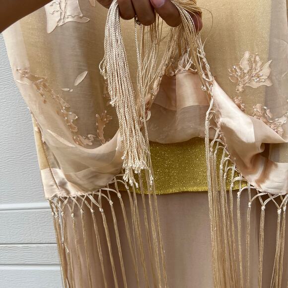 Sue Wong Nocturne Silk Beaded Halter Dress Gold Sz 8 Fringe Flapper Gatsby 30s - Picture 4 of 16